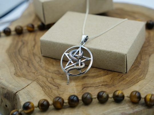 Thumbnail: Sterling Silver Star with Snake Necklace - 925 Sterling Silver Star with Snake