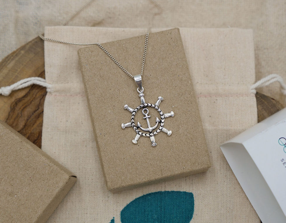 Thumbnail: Anchor Necklace Sterling Silver Ship Wheel Pendant with 925 Sterling Silver