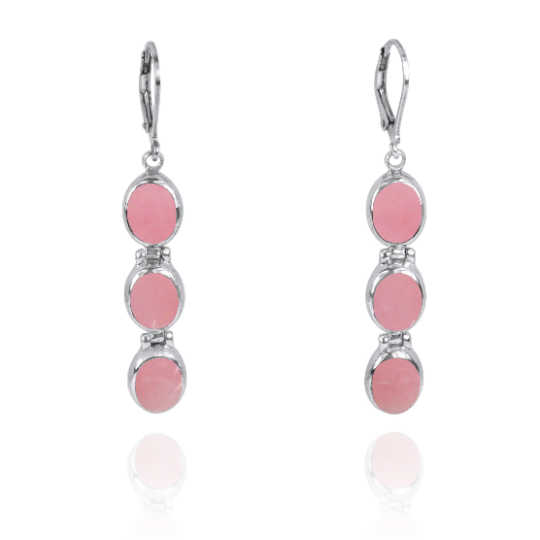 Pink Opal Earrings - 925 Sterling silver Dangling Earrings with Pink Opal Stones