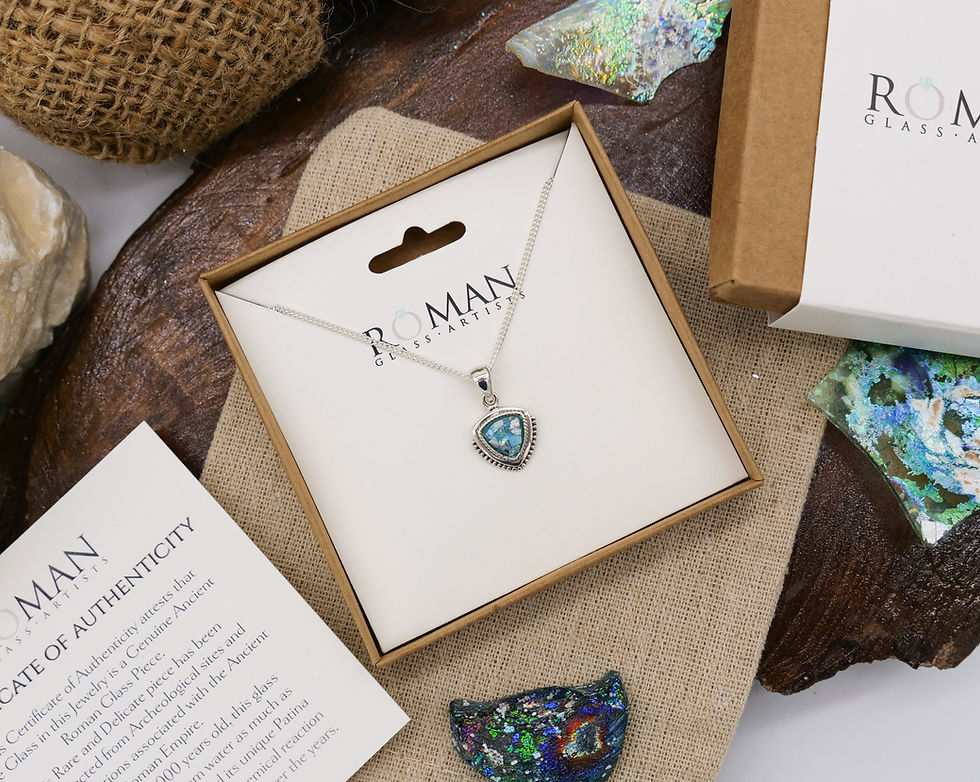 Thumbnail: Roman Glass Silver Pendant - Ancient Roman Glass Silver Jewelry -Israeli Jewelry