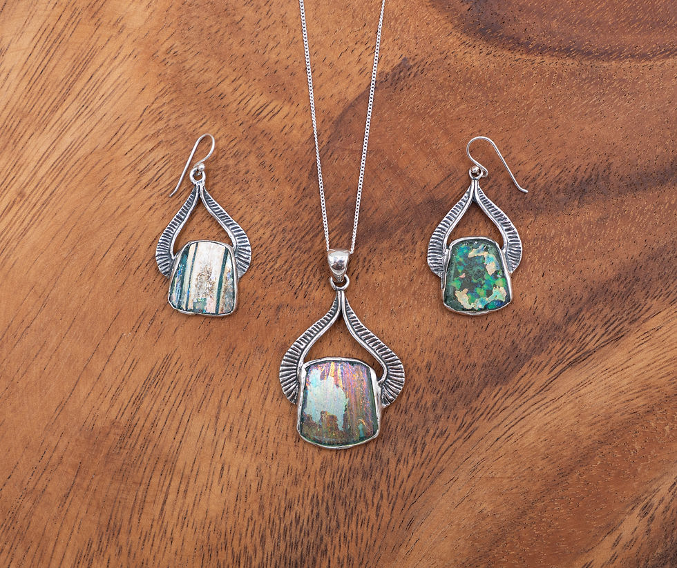 Ethnic Roman Glass Jewelry Set - Ancient Roman Glass Silver Jewelry