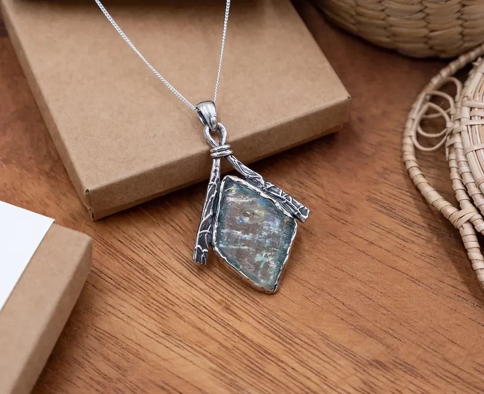 Thumbnail: Roman Glass Silver Pendant Handmade, Original Authentic Ancient Glass Piece