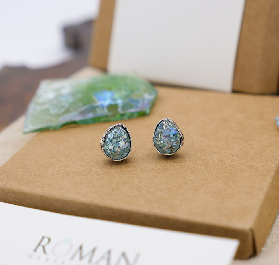 Roman Glass Stud Earrings - Ancient Roman Glass Jewelry - Israeli Jewelry