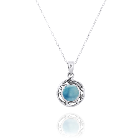 Larimar Necklace - 925 sterling silver pendant with Larimar Stone - Round Shape