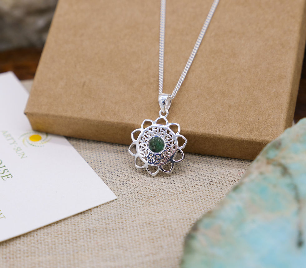 Thumbnail: Silver Mandala Necklace Natural Turquoise Stone