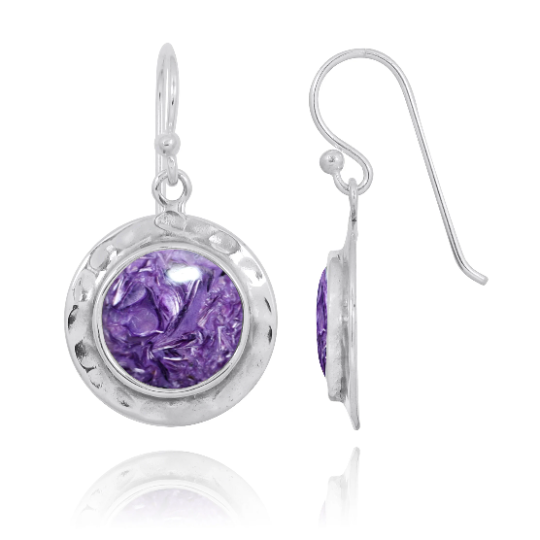 Charoite Earrings - 925 Sterling silver Dangling Earrings with Charoite Stones