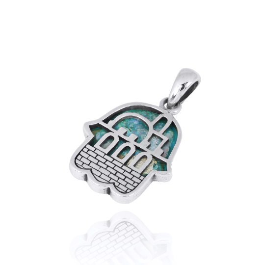Thumbnail: Roman Glass Pendant - Ancient Roman Glass Silver Jewelry - Israeli Jewelry