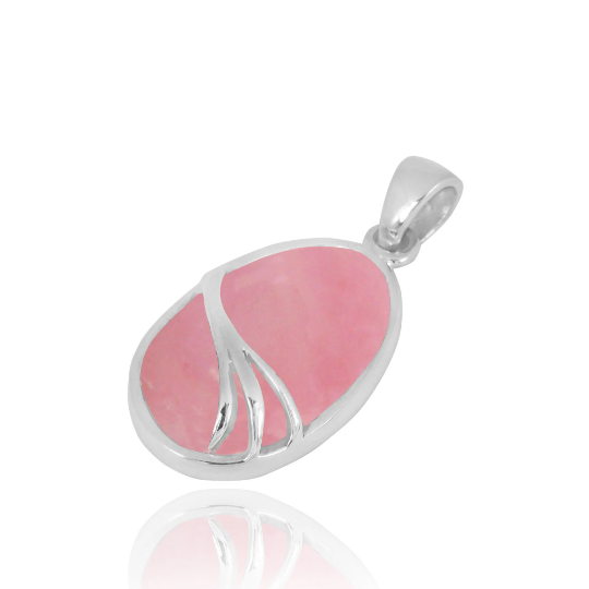 Thumbnail: Pink Opal Necklace - 925 sterling silver pendant w/ Pink Opal Stone - Oval Shape
