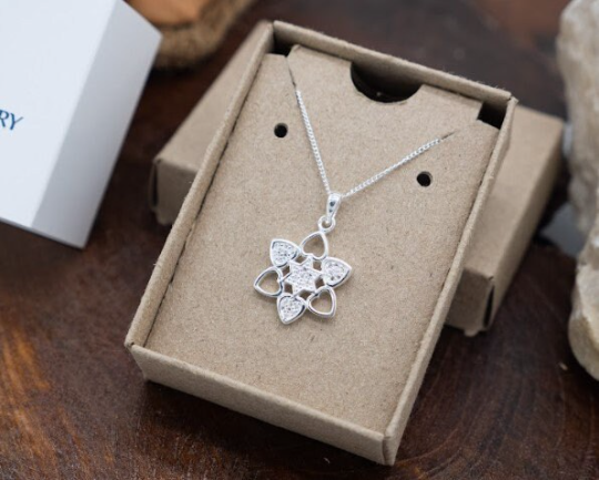 Thumbnail: Star of David Necklace - 925 Sterling Silver Heart Shaped and With CZ - Magen