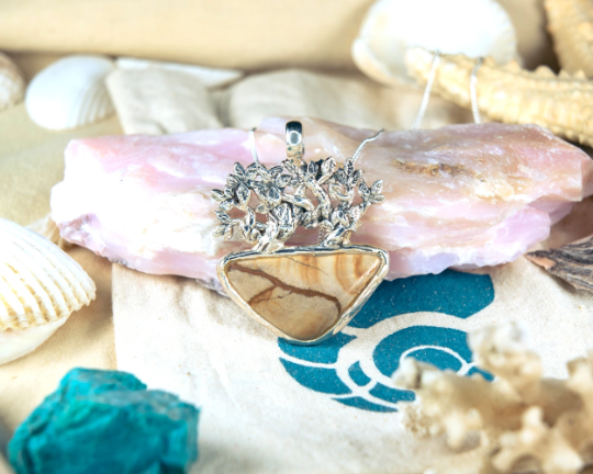 Jasper Gemstone Necklace-Sterling Silver Tree Pendant w/ Desert Jasper Gemstone