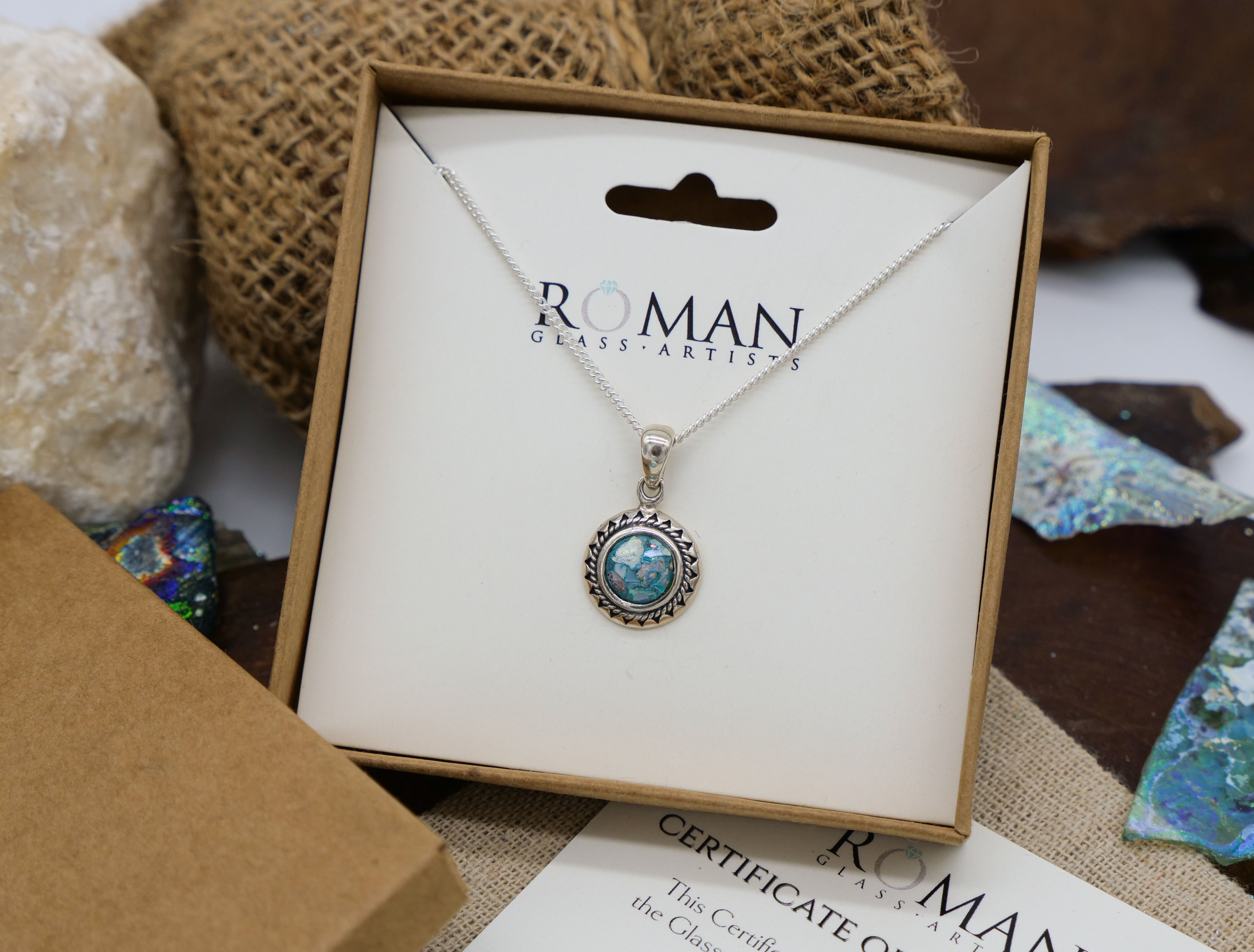 Roman Glass Oxidized Silver Pendant - authentic Ancient Roman Glass Silver Jewel