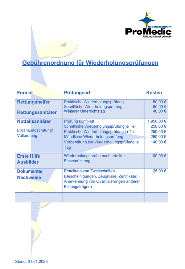 Gebühren BZ 2025