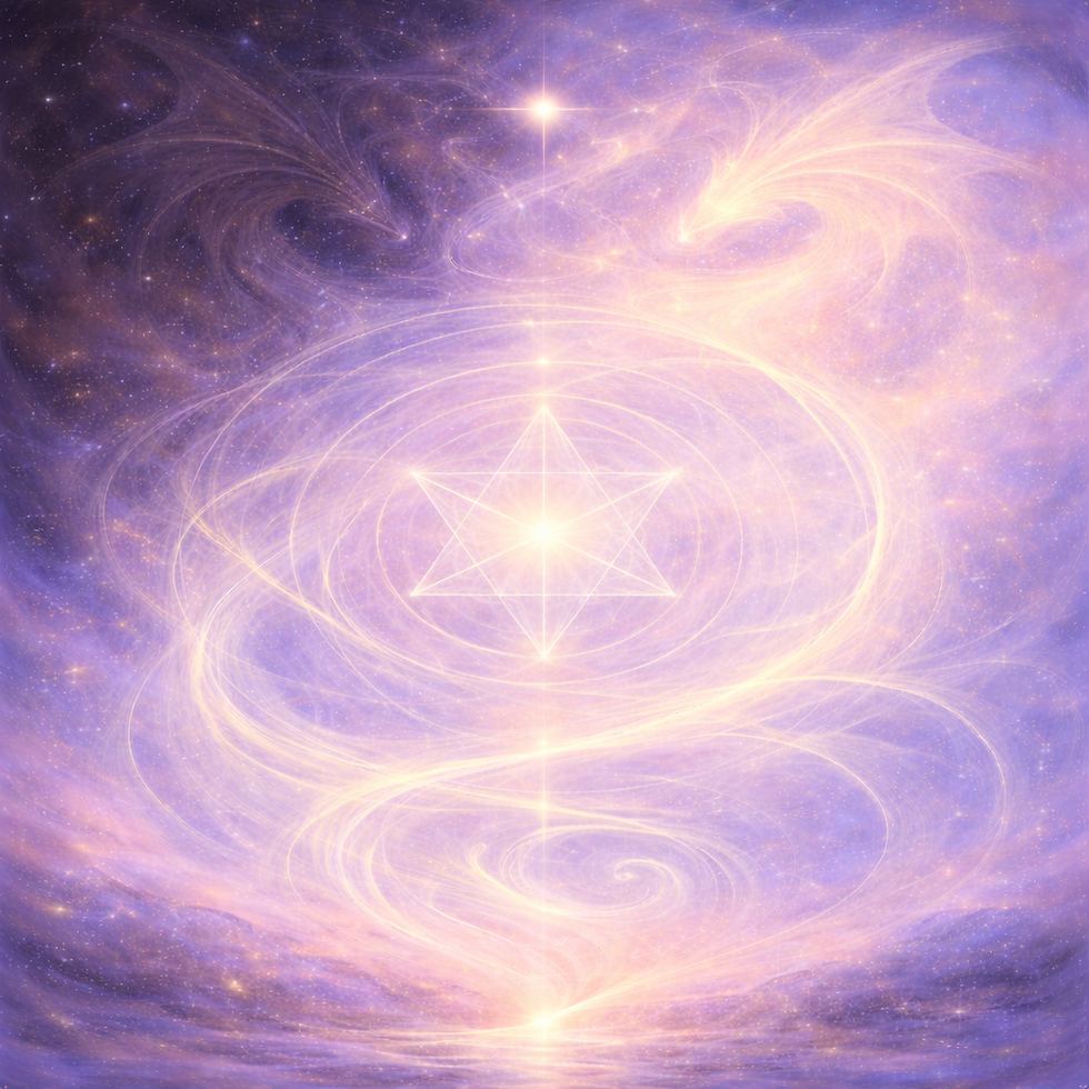 Kosmisch veld van licht en duisternis met stralend geometrisch symbool, beeld voor innerlijke integratie en kosmisch bewustzijn