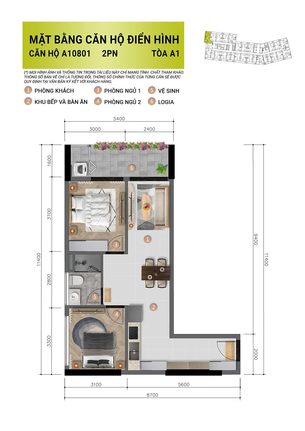 Layout căn hộ 2 phòng ngủ