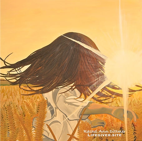 Art oil painting girl wheatfield sun sunshine wheat twirling happy joy free freedom Rachel Ann Dittmer artist life giver