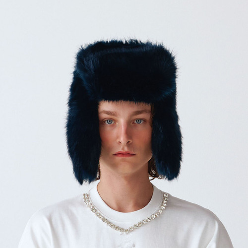 Marchen☆Angora bokashi trooper hat DARK BLUE FUR TROOPER CAP | ANURUQ