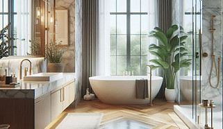 Luxurious bathroom design with freestanding tub