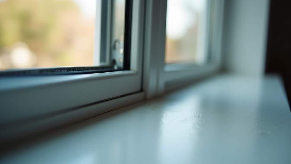 Close-up view of a window frame with weather stripping being replaced