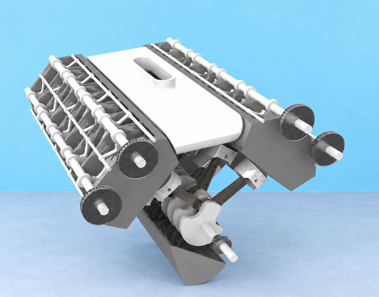 W-16 engine assembly modeled in SolidWorks