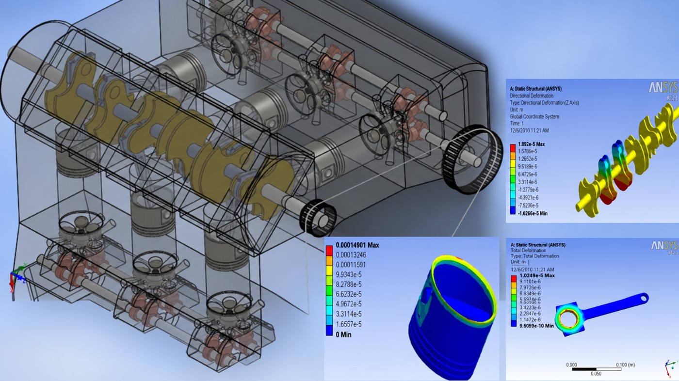 CAD modeling and finite-element analysis (V6 engine example)
