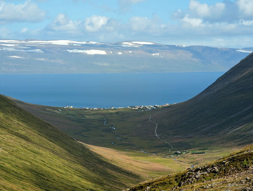 The village of Hnifsdalur ad the bottom of the valley