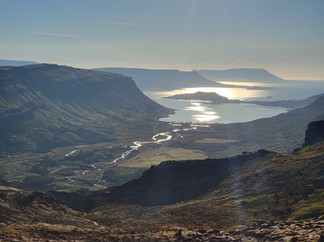 Beautiful view of sun setting on a fjord