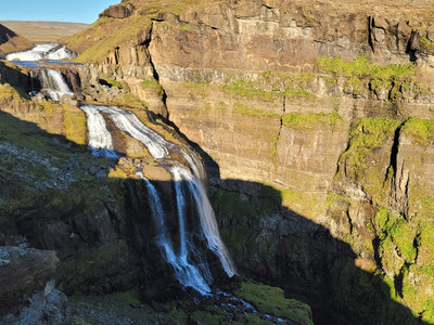 Glymur with sun setting on it