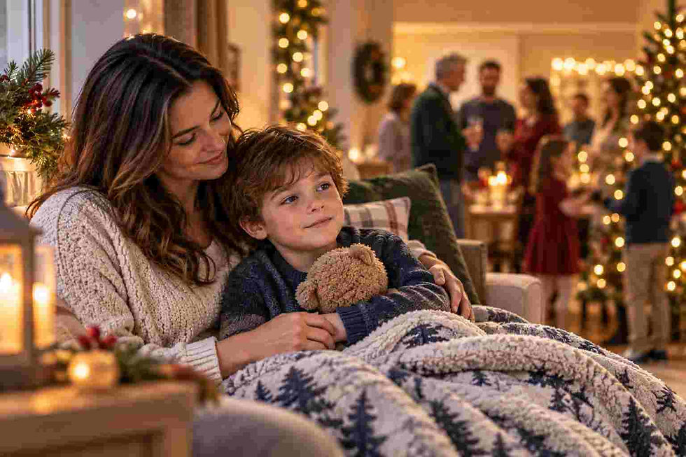 Child experiencing sensory overload during a busy holiday gathering