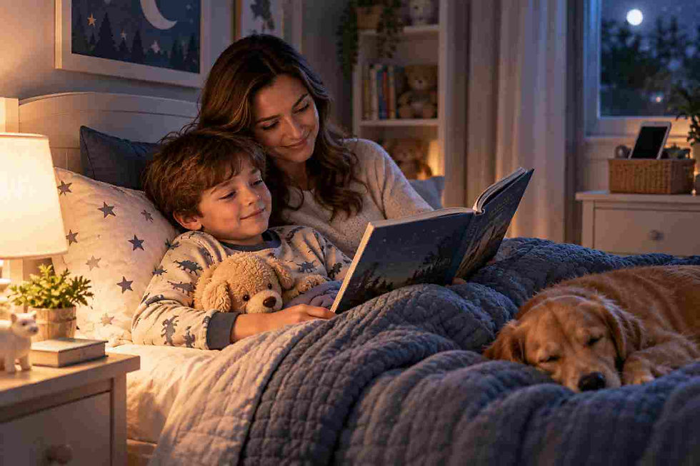 Child following a calming bedtime routine to support sleep and focus