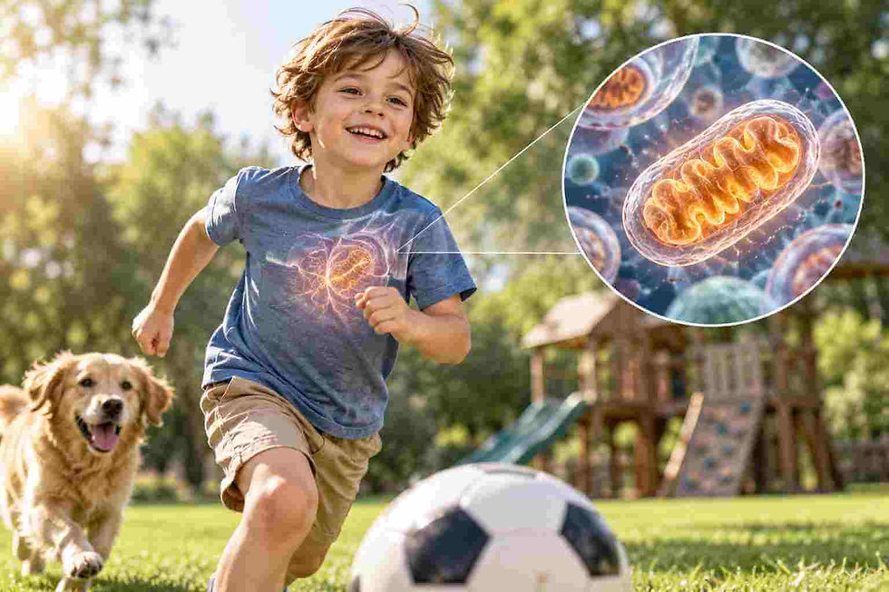 Child energy and mitochondrial health illustrated through a healthy cellular energy concept