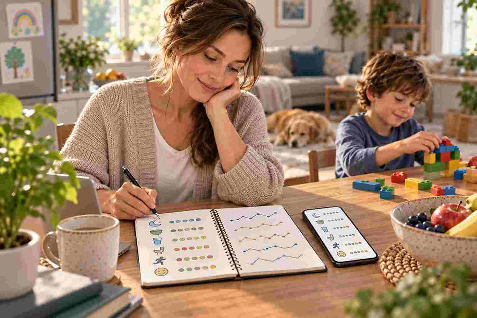 Parent tracking sleep food hydration and behavior patterns in a child