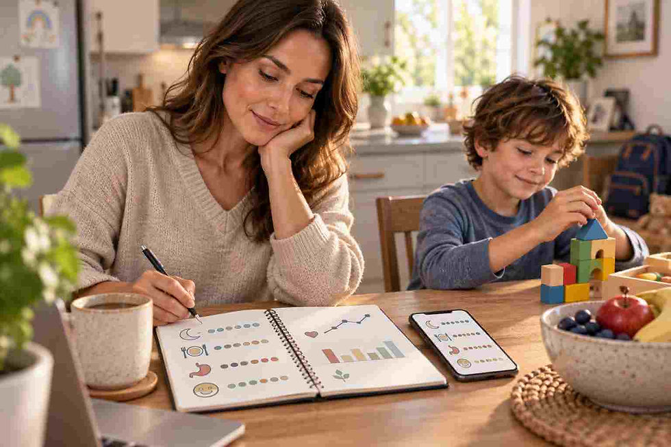 Parent tracking a child's sleep food bowel and behavior patterns