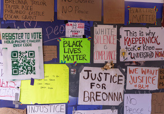 A board of protest comments and slogans for the Black Lives Matter protests.