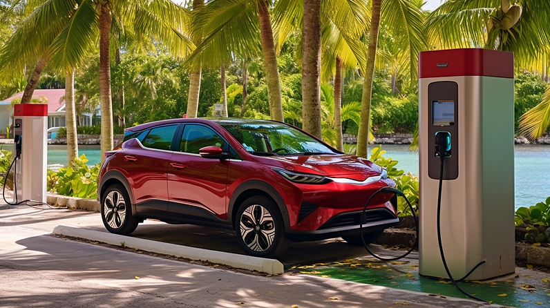 Voiture électrique en charge en Martinique