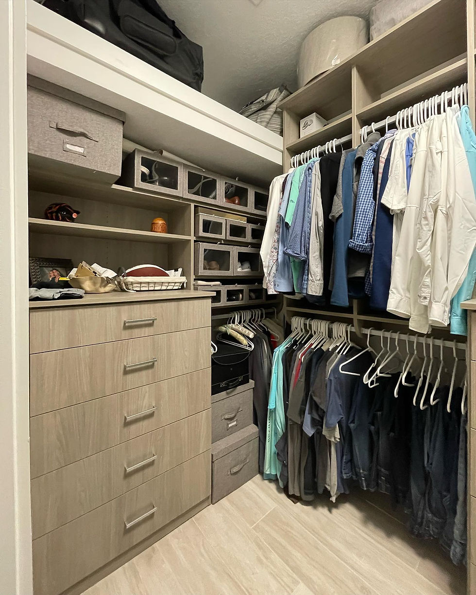 Wood Grain Walk-In Closet with Wide Soft-Close Drawers