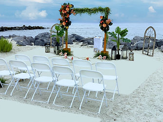 golden stained wedding arch silk tropical flowers queen conch shells white star fish beach wedding dauphin island alabama footprints in the sand beach weddings