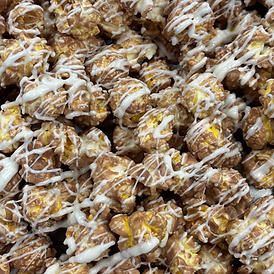 Close Up of Red Velvet Popcorn Flat Lay