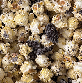 Close up of Cookies & Cream Popcorn flat lay