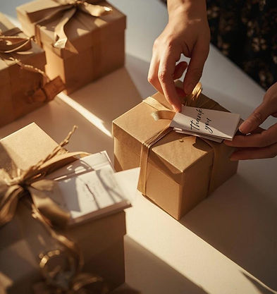 Thoughtfully wrapped Butta Popcorn gift boxes with personalized thank-you cards for corporate gifting.