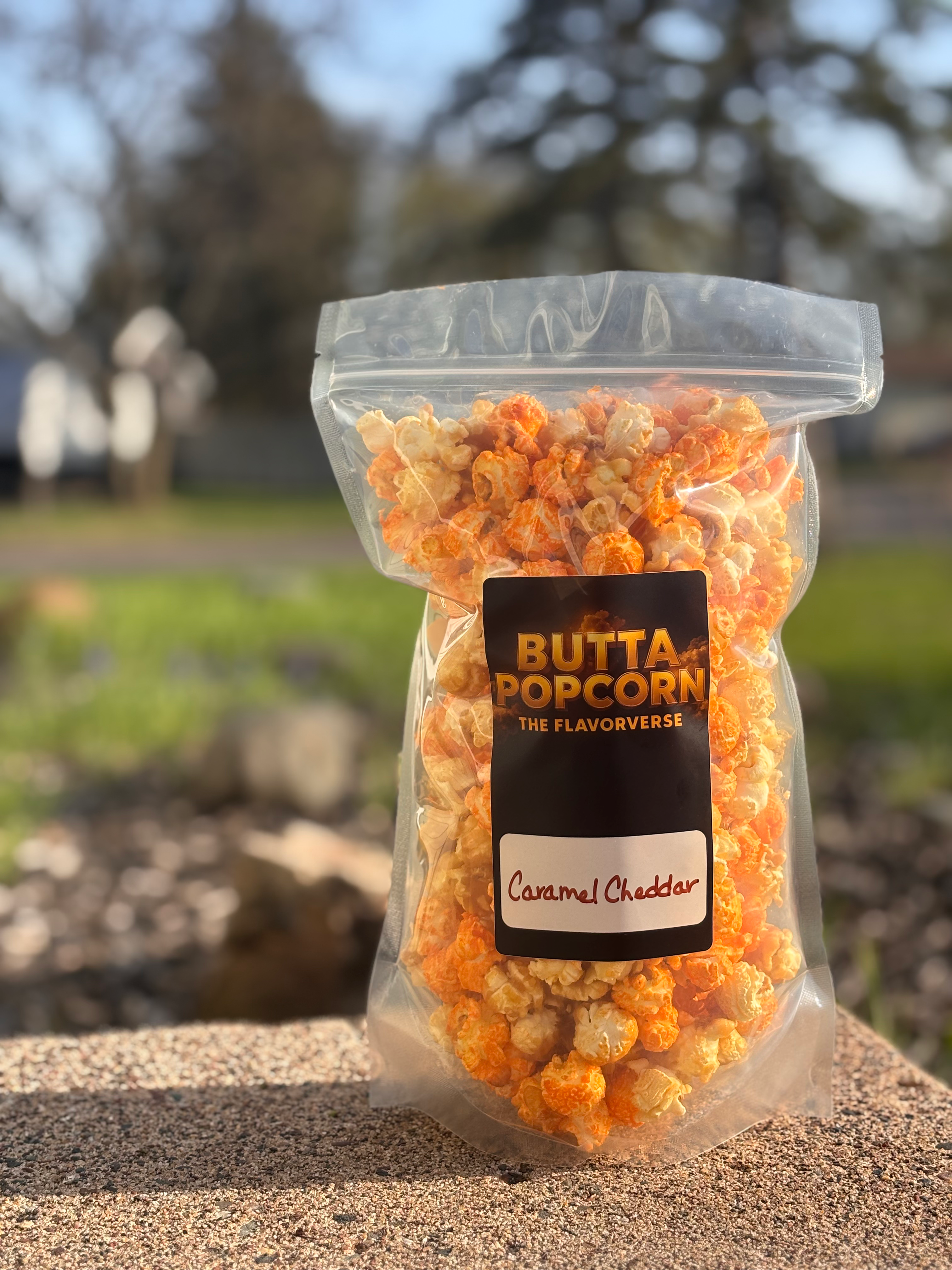 Sweet and savory Caramel Cheddar Popcorn by Butta Popcorn.