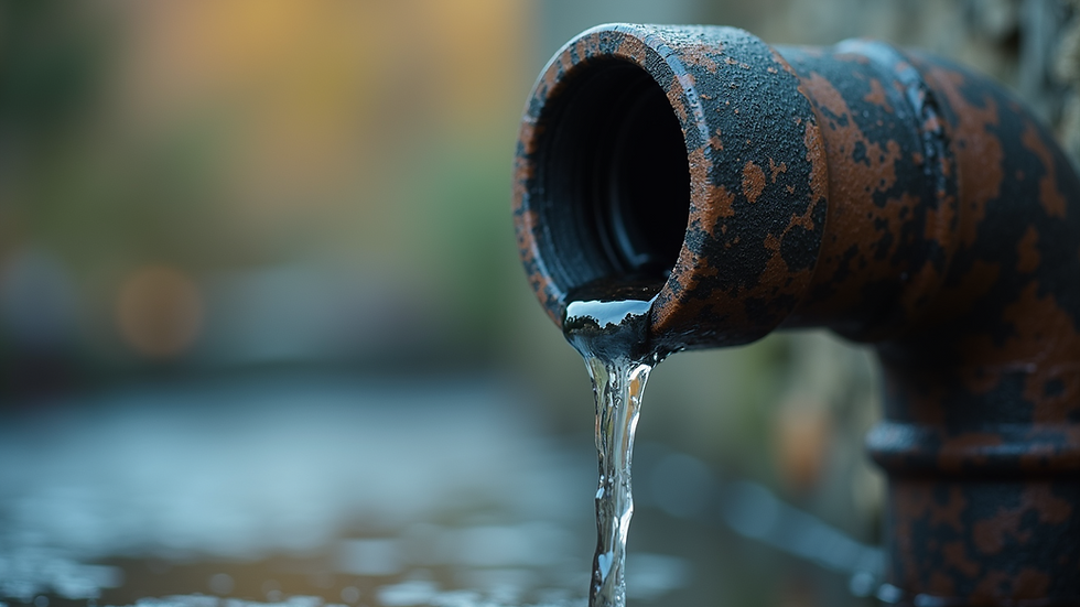 Close-up view of a water pipe with a small leak