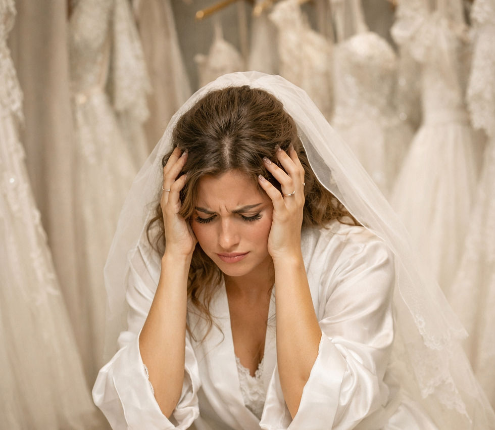 Novia abrumada por no encontrar su vestido de novia ideal. Vestidos de Novia en Mexicali