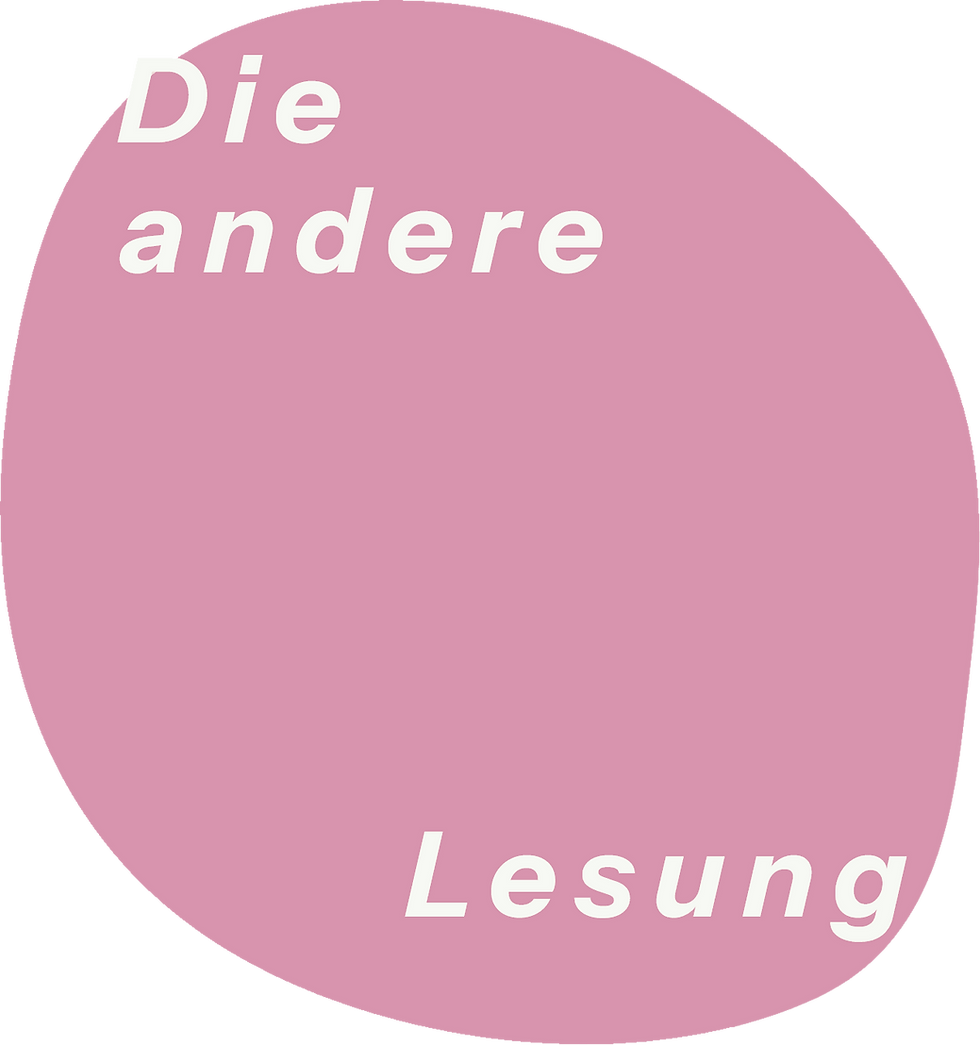 Grafik Die andere Lesung, ein rosa Fleck mit "Die andere Lesung"