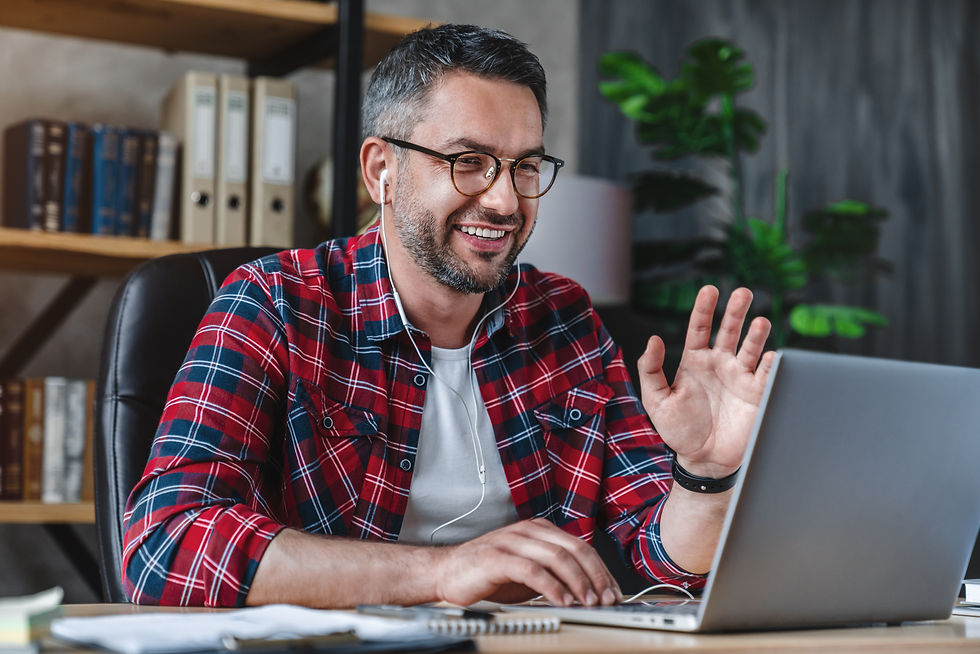 Male freelancer businessman remote working from home office coworking and having online me