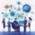 a quirky image for a business website with a business team and symbolizing the intersectio