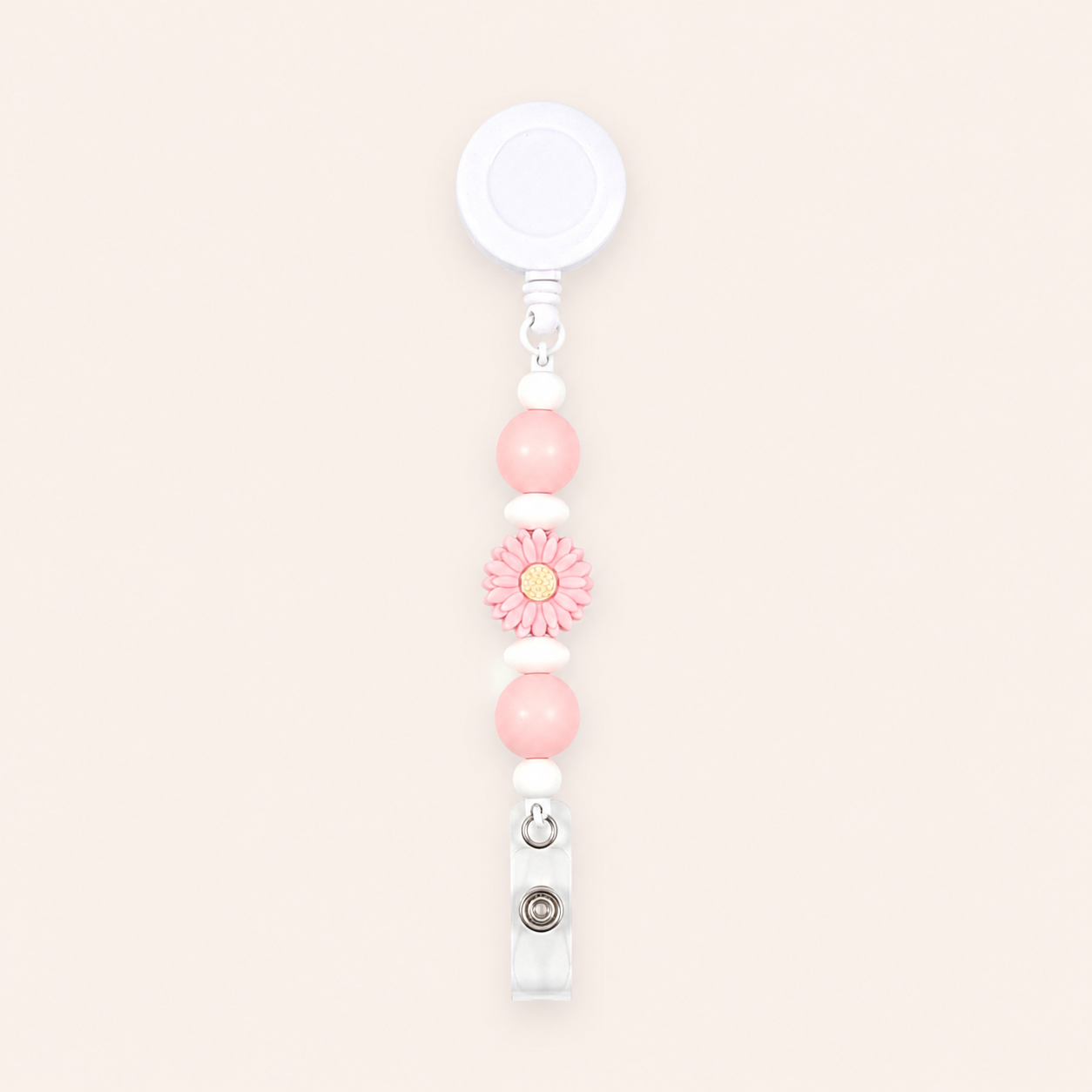 Porte badge avec enrouleur Marguerite rose