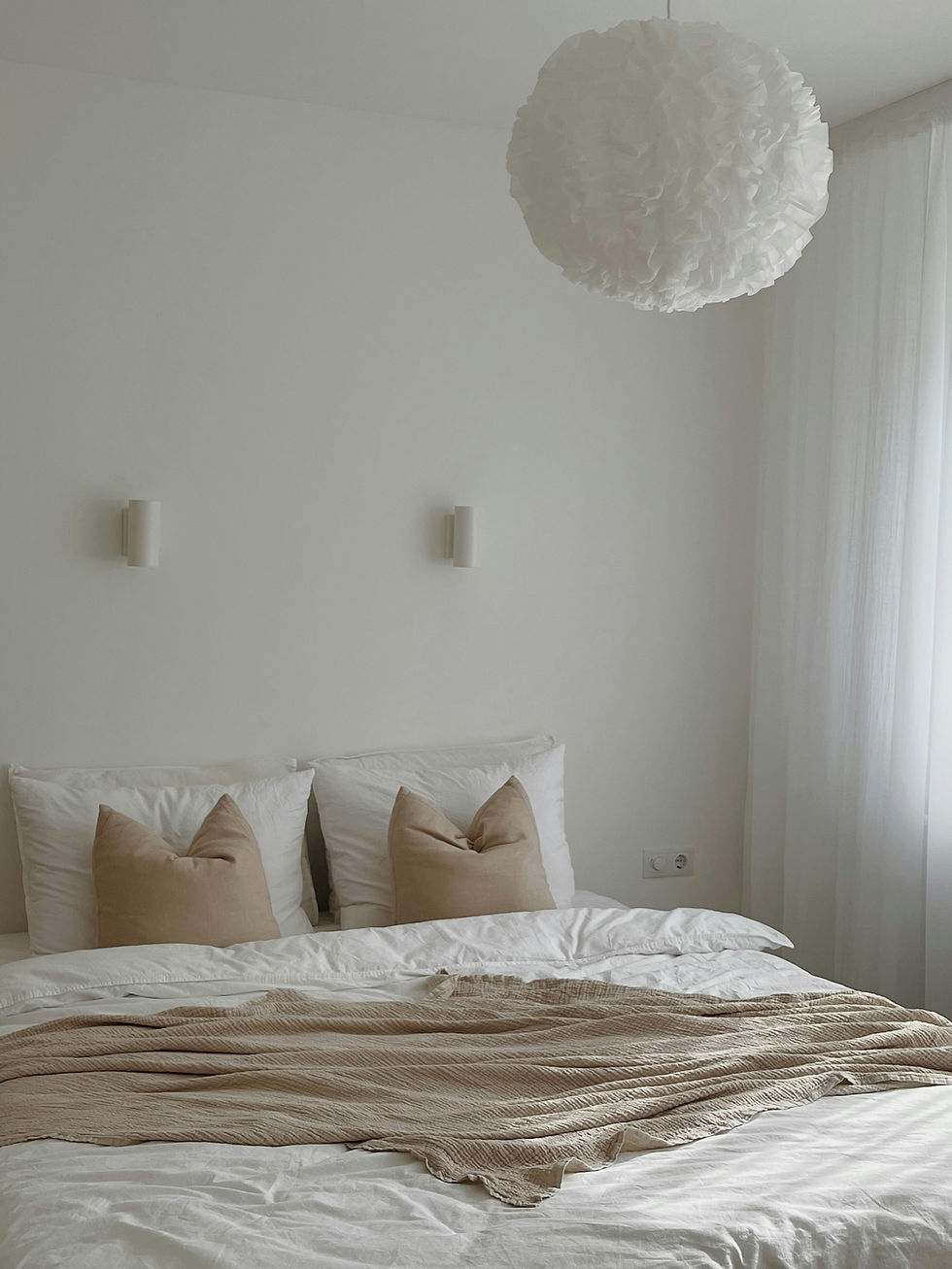 white and taupe linens