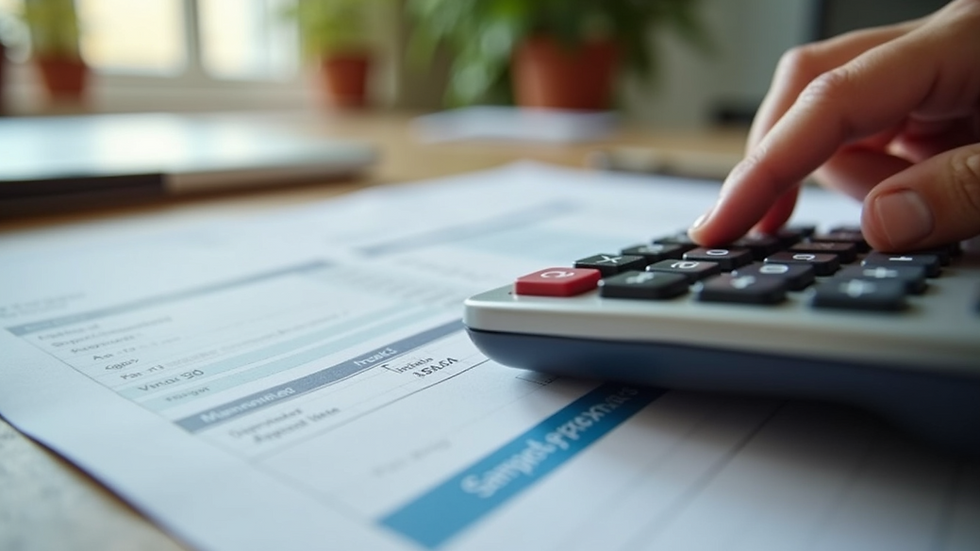 High angle view of a calculator and house clearance estimate papers on a table