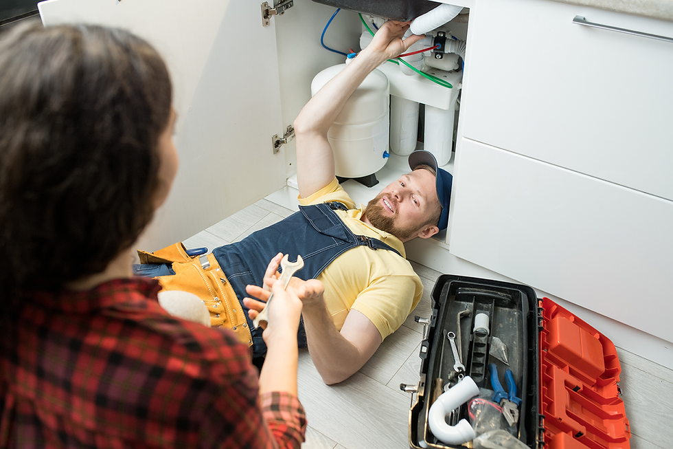Handsome plumber fixing sink pipe