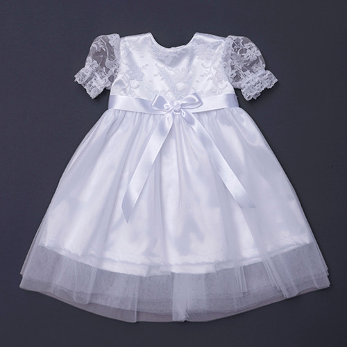 Short white Micado  Lace Top Christening Dress main image 1